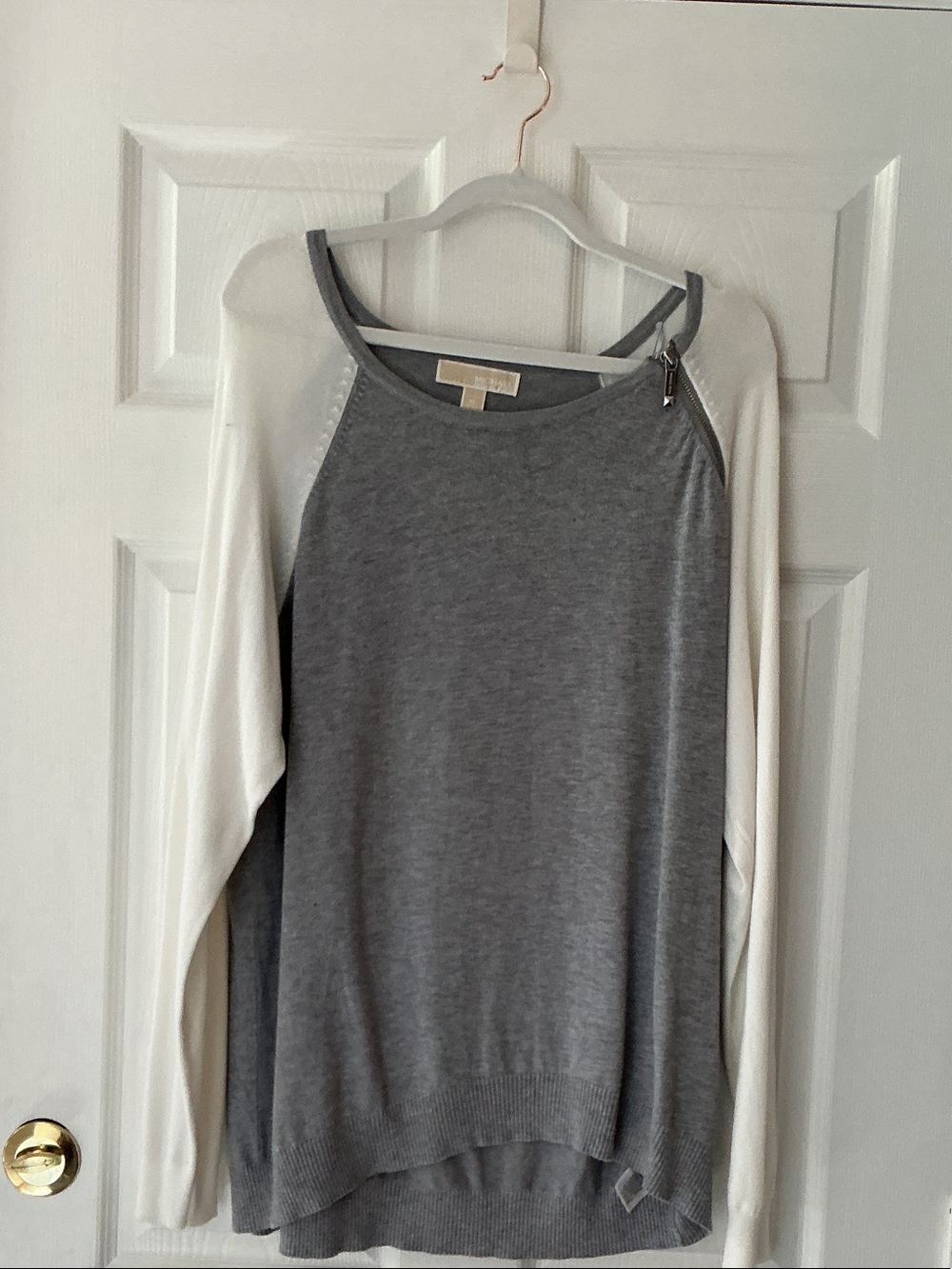 Michael Kors Gray and White Raglan Crewneck Sweater